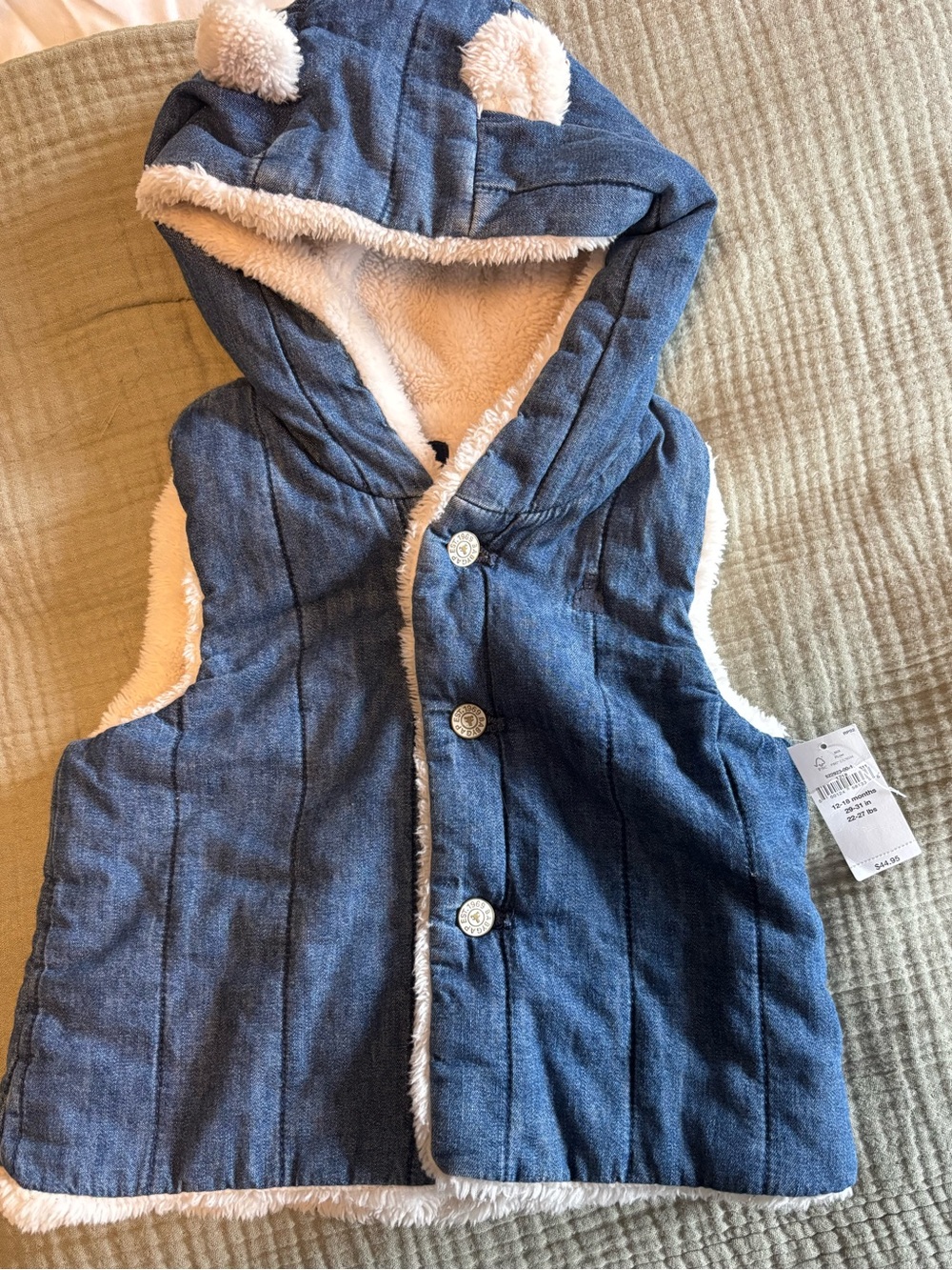 GAP Jean Plush-Lined Hooded Kids Vest with Ear Detail
